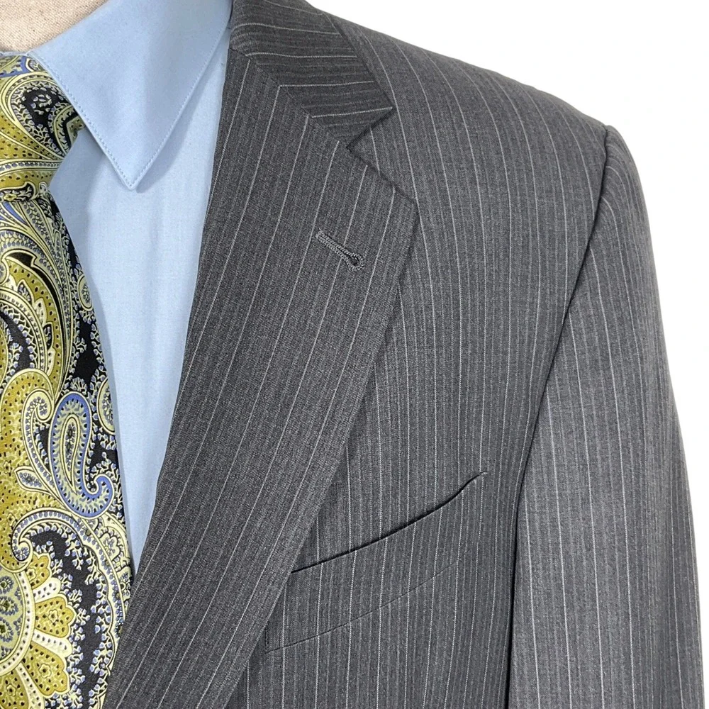 Joseph Abboud Blazer Men 44R‎ Gray Pinstripe Classic Wool Suit Jacket Classic